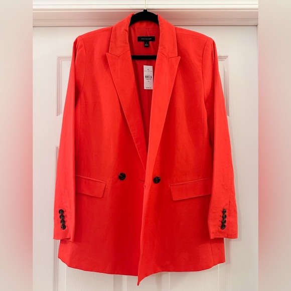 NWT Ann Taylor Linen Blend Double Breasted Blazer Red Sz 8 - Picture 6 of 9